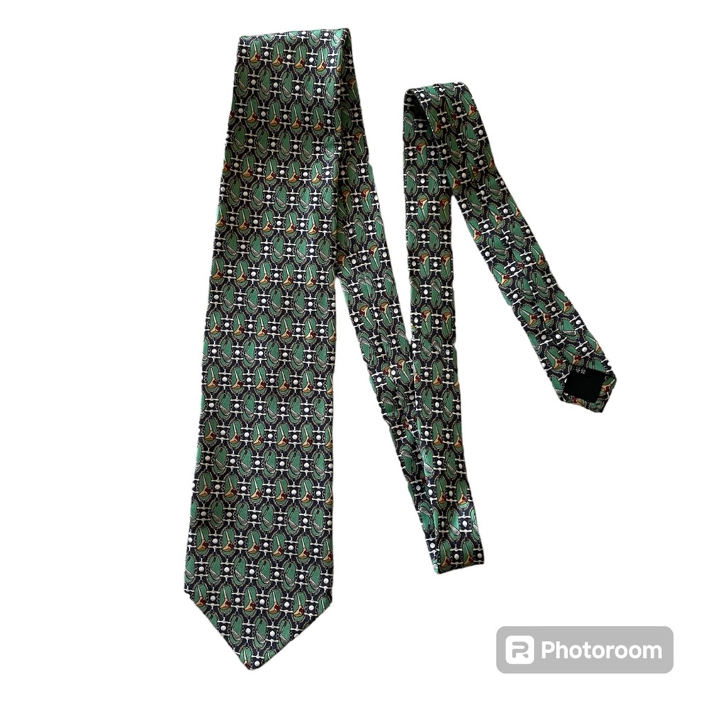 Paolo Rossini 100% silk tie golf theme in green & blue made in Italy